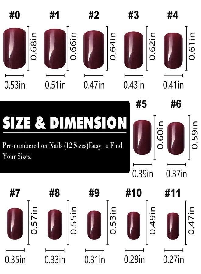 LuckForever Short Press on Nails 240pc Glossy Burgundy Press on Nails Short Square Round Fake Nails Full Cover 10 Sheets Nail Adhesive Tabs,Small Wooden Sticks and Nail Files False Nails for Women - Image 4